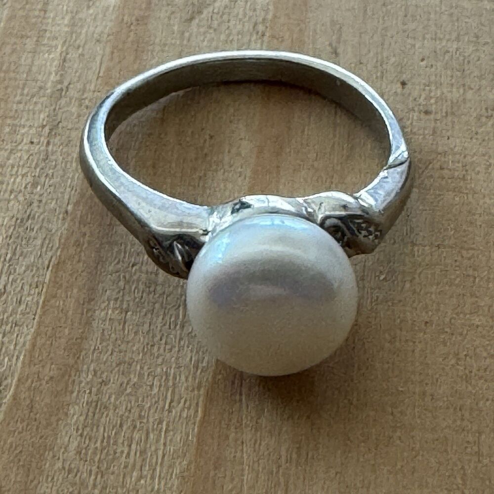 Baroque Pearl Ring Size 7 1/4 7.25 Freshwater Cultured Single 3/8” Pearl - Picture 1 of 4